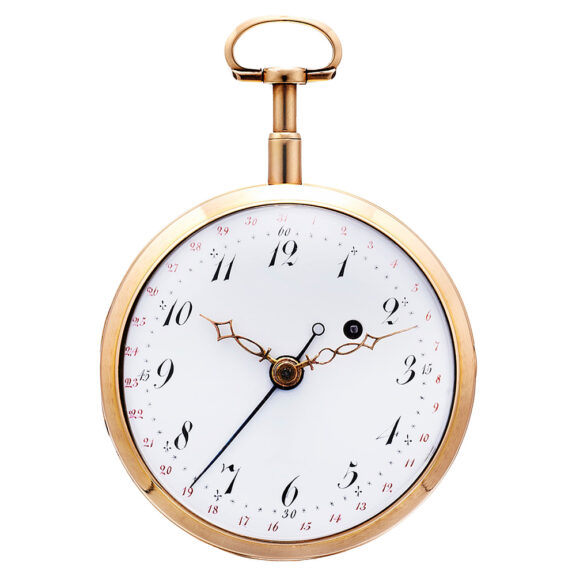Gold quarter repeating verge pocket watch with date Circa 1790-1800