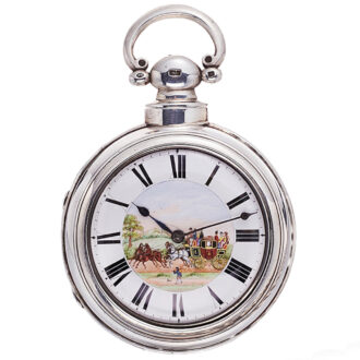 English silver coach watch with polychrome enamel Circa 1855-1856