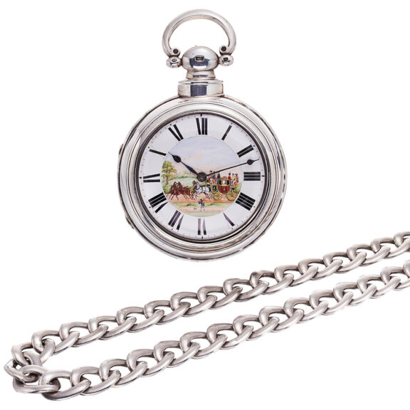 English silver coach watch with polychrome enamel Circa 1855-1856 English silver coach watch with polychrome enamel Circa 1855-1856