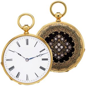 French gold enamel watch with diamonds Circa 1860-1870