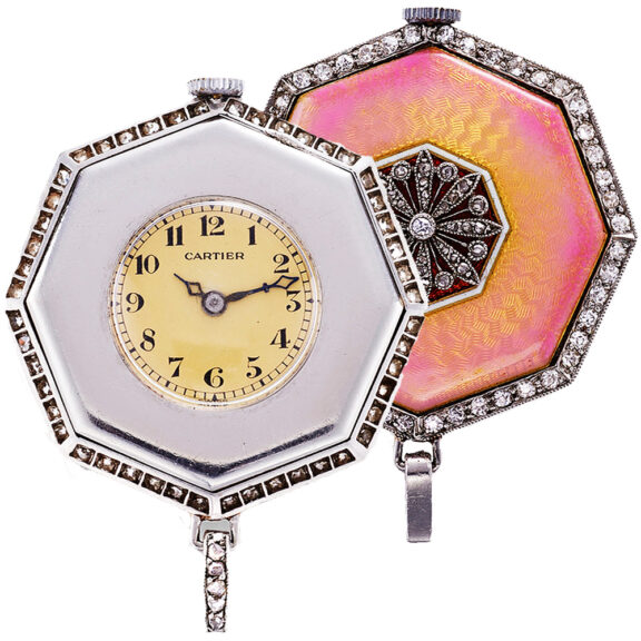 French Art Deco octagonal pendant watch with diamonds Circa 1915 French Art Deco octagonal pendant watch with diamonds Circa 1915