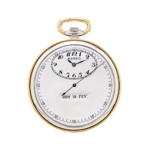 Swiss 18K gold lever with center seconds and linear calendar Circa 1930