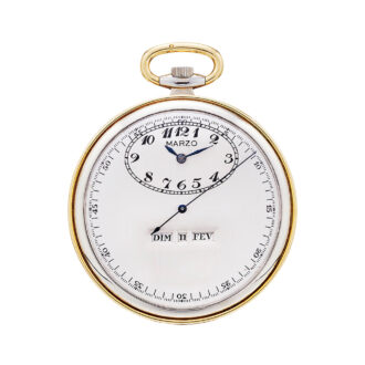Swiss 18K gold lever with center seconds and linear calendar Circa 1930
