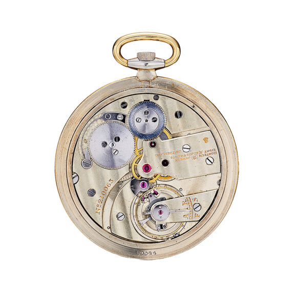 Swiss 18K gold lever with center seconds and linear calendar Circa 1930 Swiss 18K gold lever with center seconds and linear calendar Circa 1930