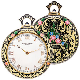 Swiss gold Art Deco watch with enamelling techniques Circa 1930 Swiss gold Art Deco watch with enamelling techniques Circa 1930