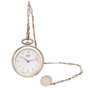 Swiss gold Art Deco dress watch with chain Circa 1922