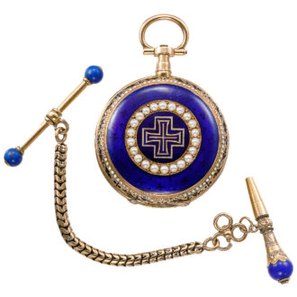 French gold enamel lady's pendant watch with chain Circa 1870