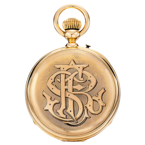 Swiss gold pocket watch with early chronograph Circa 1875-1878 Swiss gold pocket watch with early chronograph Circa 1875-1878