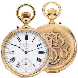Swiss gold pocket watch with early chronograph Circa 1875-1878