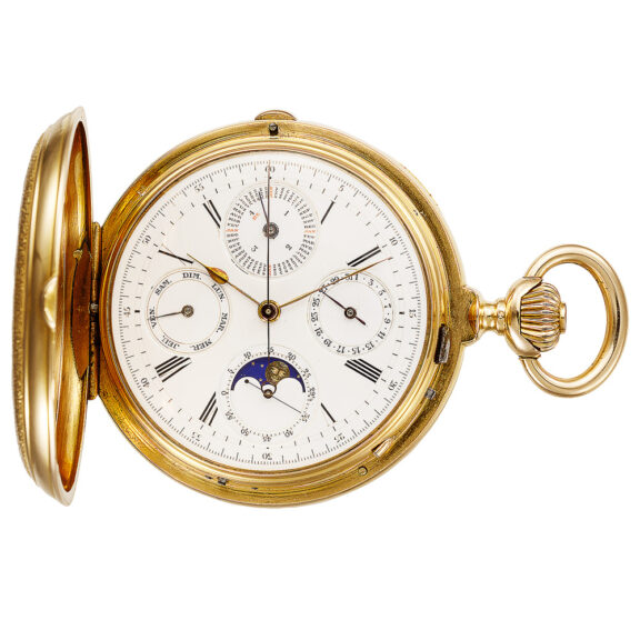 French gold watch with calendar and chronograph Circa 1875