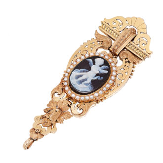 Swiss gold pearl and agate-cameo-set pendant watch Circa 1874