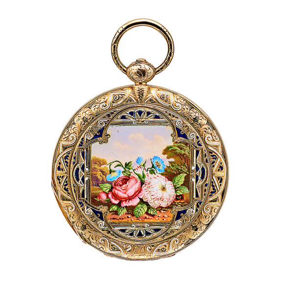 Swiss decorative cabriolet pocket watch with portrait Circa 1850 Swiss decorative cabriolet pocket watch with portrait Circa 1850