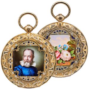 Swiss decorative cabriolet pocket watch with portrait Circa 1850