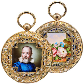 Swiss decorative cabriolet pocket watch with portrait Circa 1850
