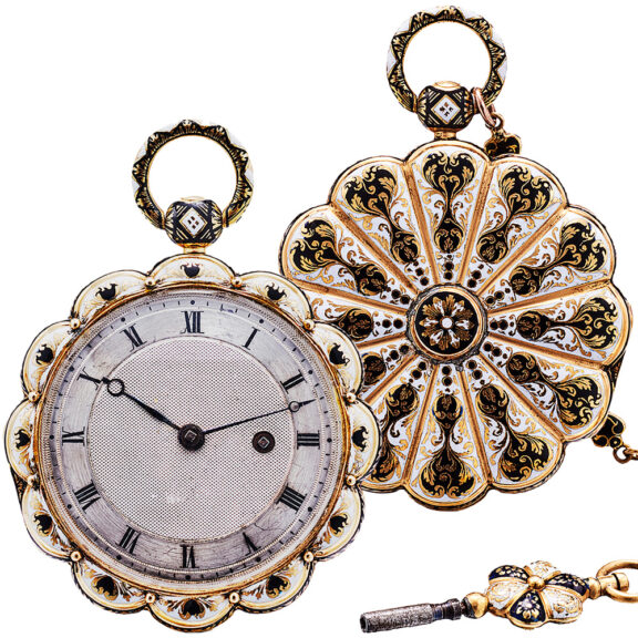 Swiss scallop edged gold and enamel pocket watch Circa 1830