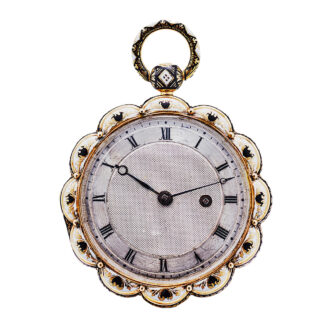 Swiss scallop-edged gold and enamel pocket watch Circa 1830