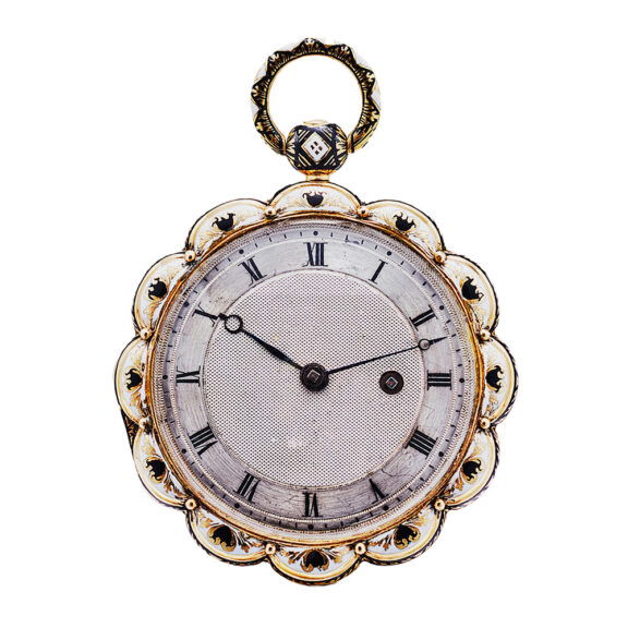 Swiss scallop-edged gold and enamel pocket watch Circa 1830 Swiss scallop-edged gold and enamel pocket watch Circa 1830