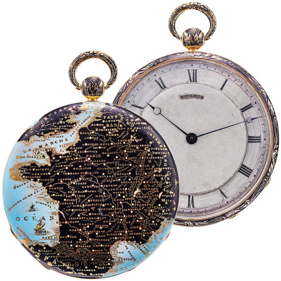 Swiss gold pocket watch with enamel cartographic décor Circa 1830