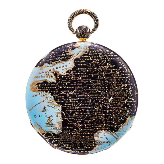 Swiss gold pocket watch with enamel cartographic décor Circa 1830 Swiss gold pocket watch with enamel cartographic décor Circa 1830