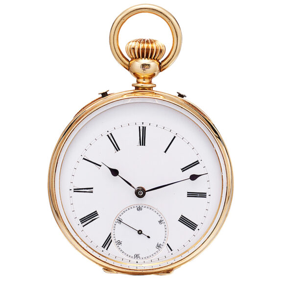 Swiss gold double-faced pocket watch with two-time zone Circa 1860 Swiss gold double-faced pocket watch with two-time zone Circa 1860
