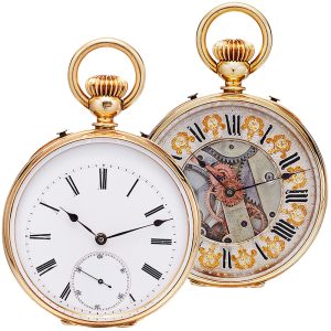 Swiss gold double faced pocket watch with two-time zone Circa 1860