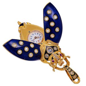 Swiss gold and enamel diamond-set beetle-form watch Circa 1890