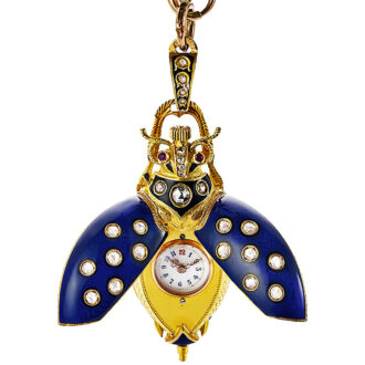 Swiss gold and enamel diamond-set beetle-form watch Circa 1890