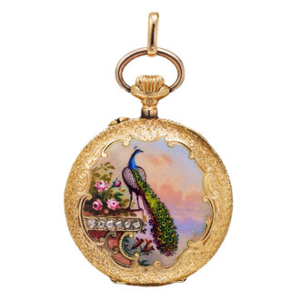 Swiss gold and enamel, diamond-set pendant watch Circa 1890