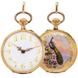 Swiss gold and enamel, diamond-set pendant watch Circa 1890