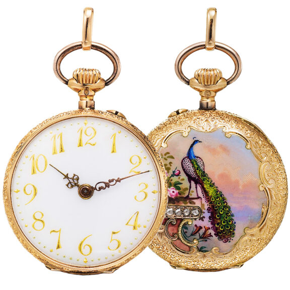 Swiss gold and enamel, diamond-set pendant watch Circa 1890