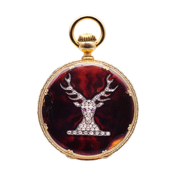 Swiss gold hunting cased watch with concealed portrait Circa 1854 Swiss gold hunting cased watch with concealed portrait Circa 1854