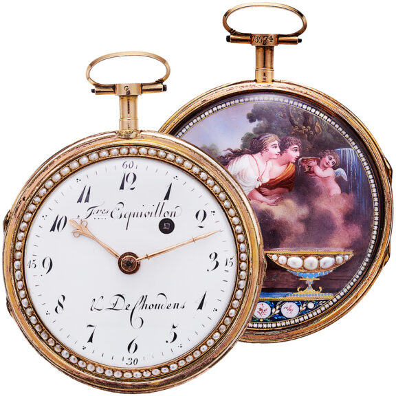 Swiss gold, enamel and pearl set pocket watch Circa 1790