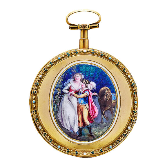 Swiss gold and enamel decorative verge pocket watch Circa 1790 Swiss gold and enamel decorative verge pocket watch Circa 1790
