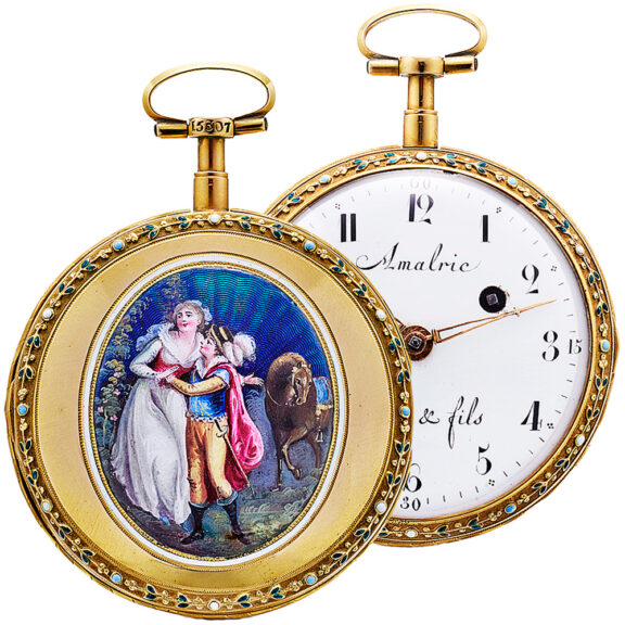 Swiss gold and enamel decorative verge pocket watch Circa 1790
