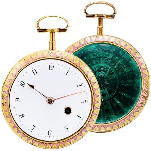 English gold and enamel pocket watch with open-face Circa 1790