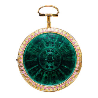 English gold and enamel pocket watch with open-face Circa 1790