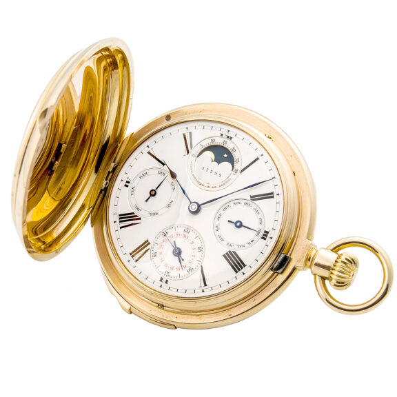 Swiss gold perpetual calendar five-minute repeater Circa 1875 Swiss gold perpetual calendar five-minute repeater Circa 1875