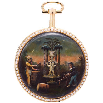 Swiss 18K gold and enamel vernis Martin automaton Circa 1795