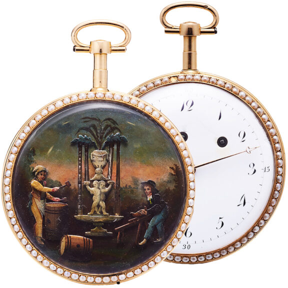 Swiss 18K gold and enamel vernis Martin automaton Circa 1795