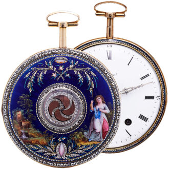 Swiss diamond-set pocket watch in gold and enamel Circa 1790
