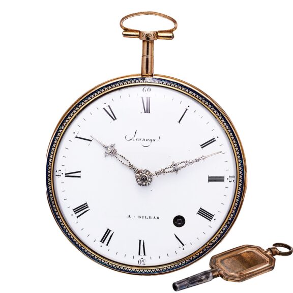 Swiss diamond-set pocket watch in gold and enamel Circa 1790 Swiss diamond-set pocket watch in gold and enamel Circa 1790