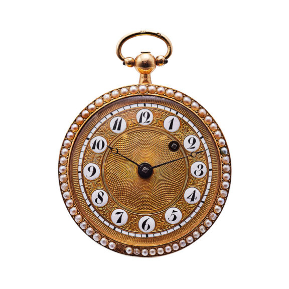 Gold and flinqué enamel pendant watch with open-face Circa 1800-1810 Gold and flinqué enamel pendant watch with open-face Circa 1800-1810