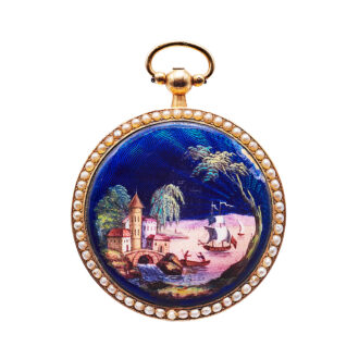 Gold and flinqué enamel pendant watch with open-face Circa 1800-1810