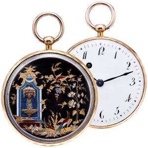 Gold and enamel watch with wandering automata Circa 1800-1810