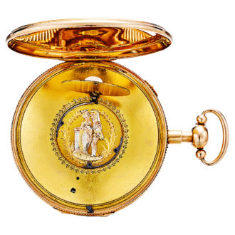 Swiss gold automaton verge with erotic scene Circa 1810-1820