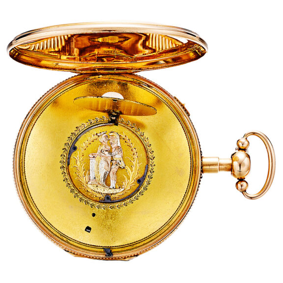 Swiss gold automaton verge with erotic scene Circa 1810-1820 Swiss gold automaton verge with erotic scene Circa 1810-1820