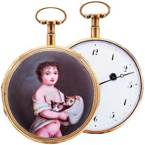 Swiss gold quarter repeater with enamel portrait Circa 1810-1820