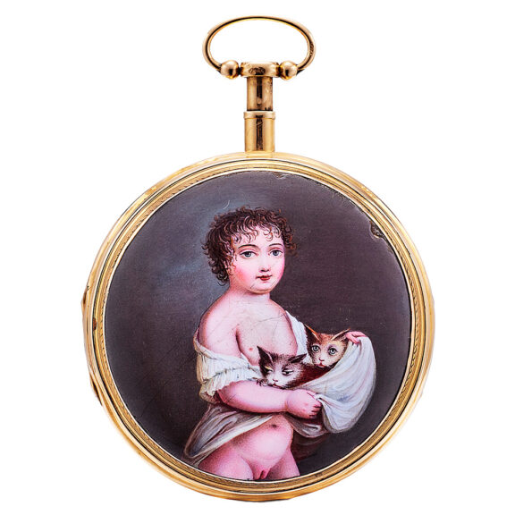Swiss gold repeater with enamel erotic portrait Circa 1810-1820 Swiss gold repeater with enamel erotic portrait Circa 1810-1820