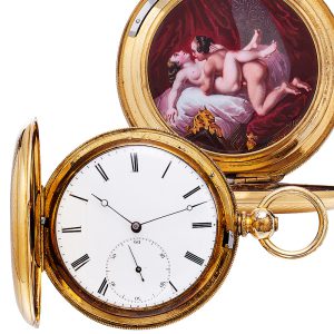 Gold-plated lever watch with concealed erotic scene Circa 1860