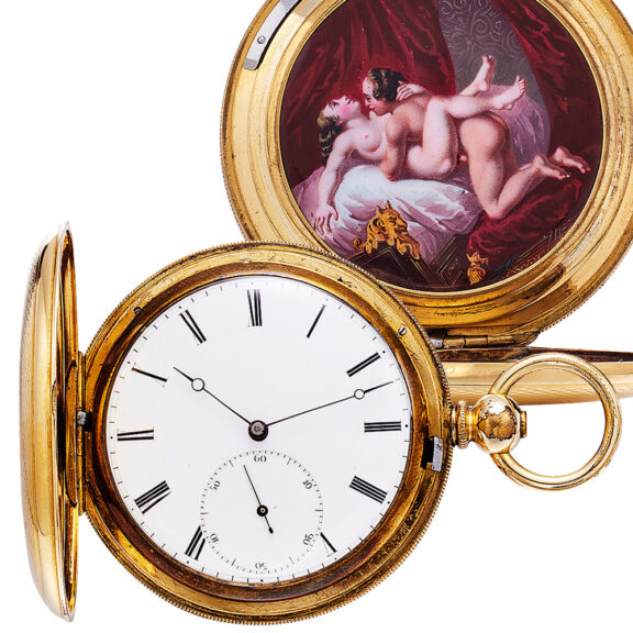 Gold-plated lever watch with concealed erotic scene Circa 1860